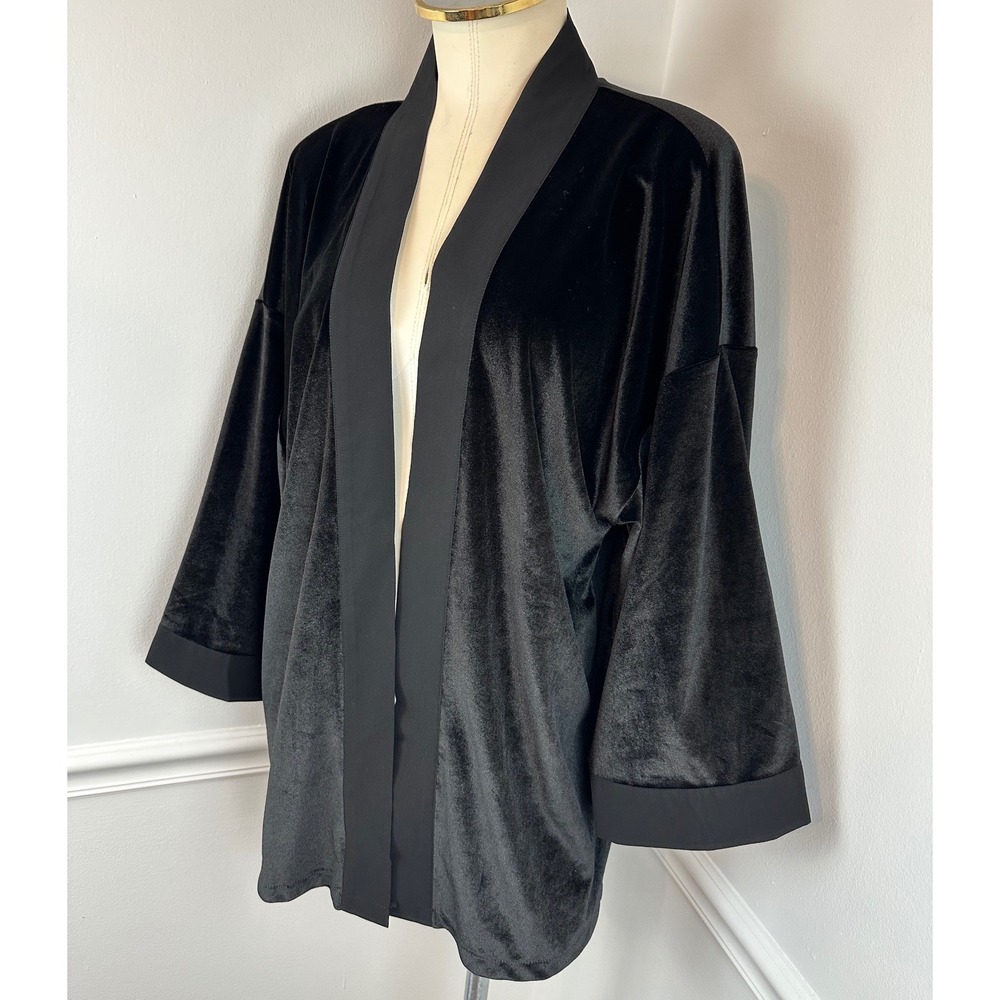 ANN TAYLOR Black Velvet Open Front Kimono Cardigan NWT | M/L - Picture 2 of 12